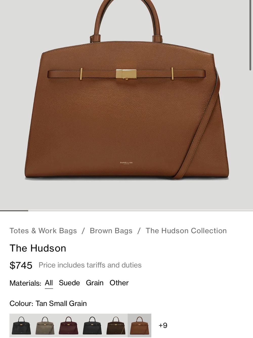 DeMellier Tan-Brown Leather Top-Handle Satchel with Gold Hardware - Picture 13 of 15